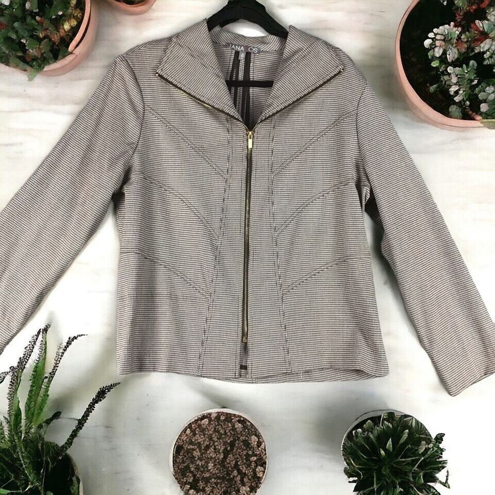 Jana Kos Womens Size 14 Long Sleeve Lined Full Zip Career Cropped Jacket